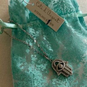 Cote d'Argent Sterling Silver with Pave Crystal Hamsa Hand Evil Eye Necklace